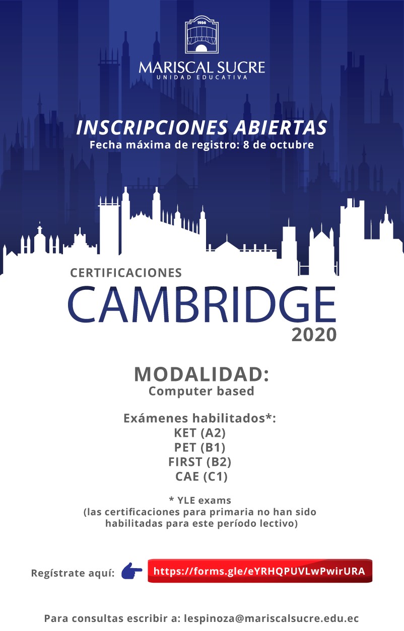 Inscripciones para certificaciones Cambridge 2020 - 2021